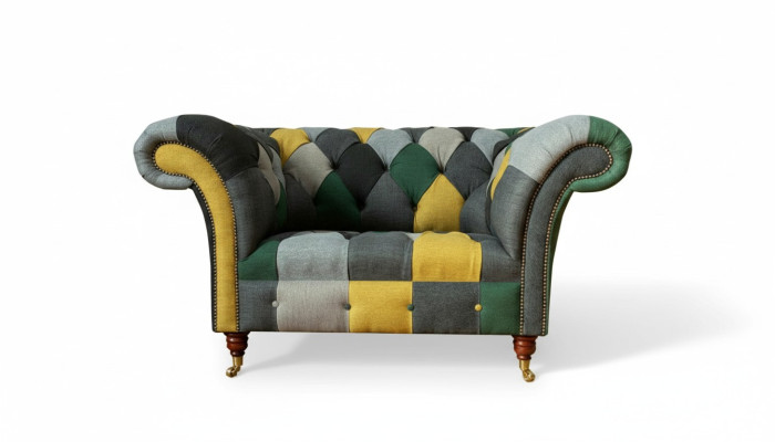 Chesterfield Sessel Fernseh Couch 1,5 Sitzer Sofa Textil Stoff Couchen Polster