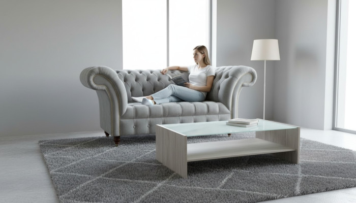 Chesterfield Sessel Couch Polster Sofa Textil Couchen 1,5 Sitzer Einsitzer