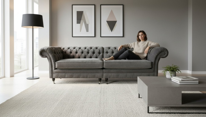 XXL Chesterfield Sofa 4 Sitzer Couch Polster Sitz Garnitur Textil Leder