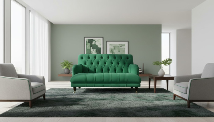 Chesterfield Sessel Couch Polster Sofa Couchen 1,5 Sitzer Einsitzer Grün Textil