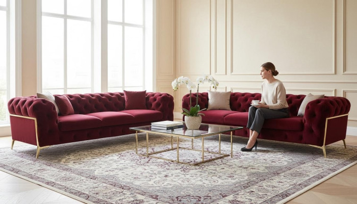Chesterfield Sofa Samt Couch Polster Sitz 3+3 Sitz Garnitur Design Couchen Sofas