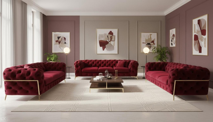 Chesterfield Sofa Samt Couch Polster Sitz 3+3 Sitz Garnitur Design Couchen Sofas