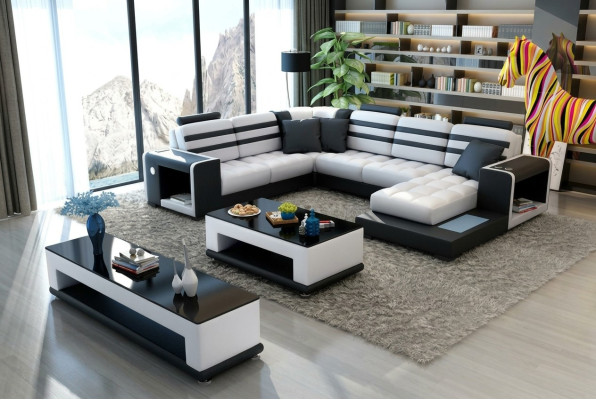 Wohnlandschaft Ecksofa U-Form Sofa Couch Design Couch Textil Modern Polster Neu