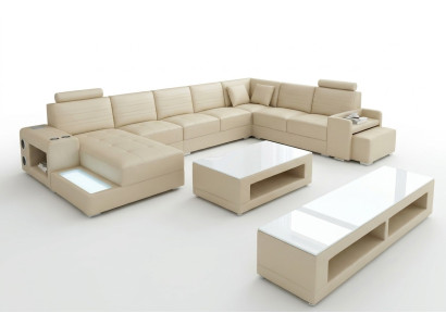 Eck Leder Ecksofa U-Form Sofa Couch Design Polster Textil Modern Textil Neu