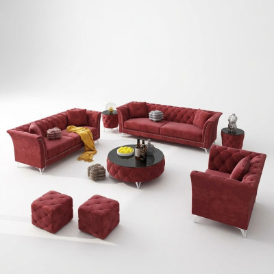 Chesterfield Set 8tlg Set Couch Polster Garnitur Beistelltisch Couchtisch Sofa