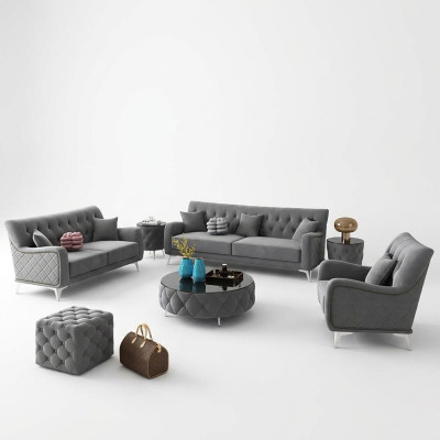 Sofagarnitur 7tlg. Set Sofa Sitzer Couchtisch Couch Modern Sofas Samtsofa Neu