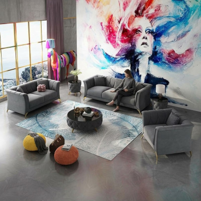 Designer Chesterfield Sofagarnitur Sofa Couch Polster Set Samt 321 Sitz Couchen
