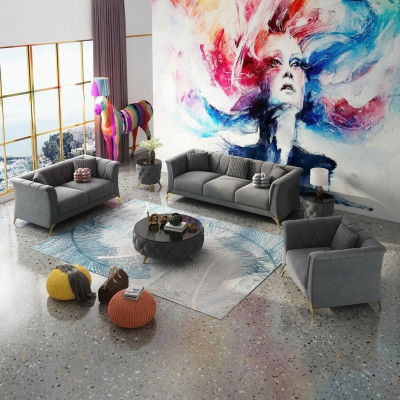 Designer Chesterfield Sofagarnitur Sofa Couch Polster Set Samt 321 Sitz Couchen