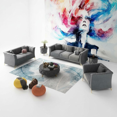 Designer Chesterfield Sofagarnitur Sofa Couch Polster Set Samt 321 Sitz Couchen