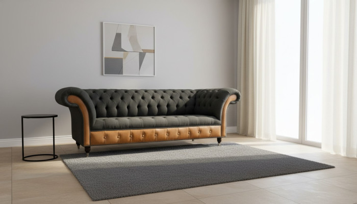 Stoff Couch Wohnlandschaft 3 Sitzer Design Sofa Sofas Couchen Graue Chesterfield