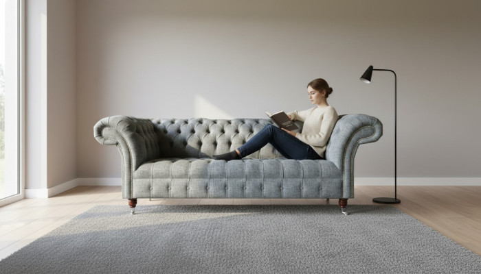 Stoff Sofa Couch Polster Garnitur 3 Sitzer Couchen Sofas Chesterfield Grau Samt