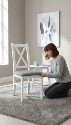 Set 1x Massivholz Sessel Esszimmerstuhl Stoff Polster Stühl Gastro Esszimmer Neu