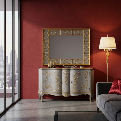 Klassischer Designer Spiegel Wandspiegel Barock Rokoko 150x114cm Holz Rahmen