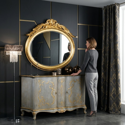Ovaler Spiegel Wandspiegel handgefertigter Holz Rahmen Glas Barock Rokoko Gold