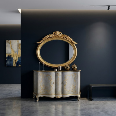 Ovaler Spiegel Wandspiegel handgefertigter Holz Rahmen Glas Barock Rokoko Gold