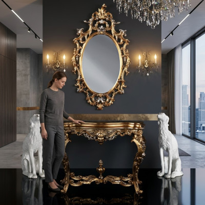Moderner Großer Luxus Spiegel Wandspiegel Echt Holz Rahmen Hängespiegel Luxus Möbel