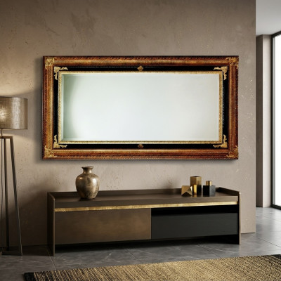 Klassischer Wandspiegel Holzrahmen Spiegel Möbel 107x197 Glas Rahmen Wand Gold