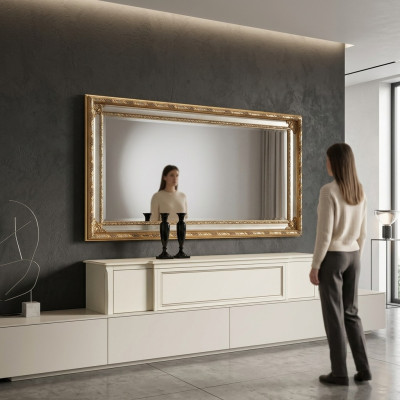 Klassischer Wandspiegel Holzrahmen Spiegel Möbel 94x184 Glas Rahmen Wand Möbel