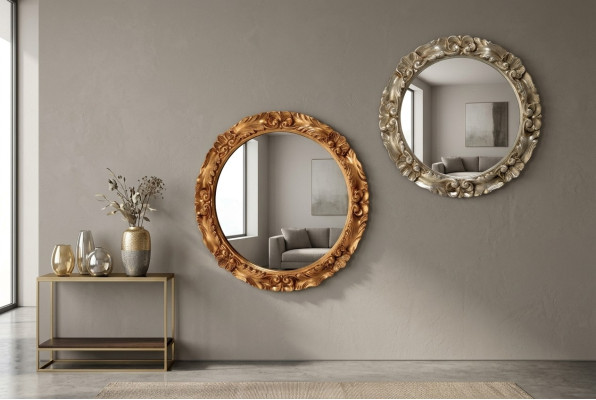 Klassischer Wandspiegel Holzrahmen Spiegel Möbel Rund 65cm Glas Design Runde Neu