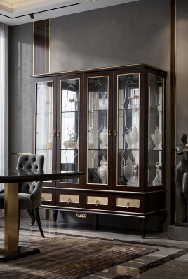 Klassische Design Vitrine Schrank italienische Möbel Vitrinen Glas Neu