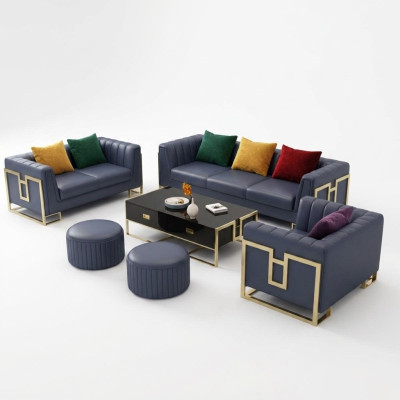 Blaue Sofagarnitur Leder 3+2 Sitzer Set Polstersofas Wohnzimmer Couchen