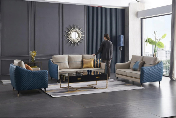 Wohnlandschaft Sofa Polster Sofagarnitur 3+2+1 Couchtisch Beistelltisch