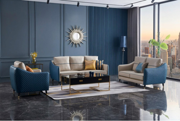 Wohnlandschaft Sofa Polster Sofagarnitur 3+2+1 Couchtisch Beistelltisch