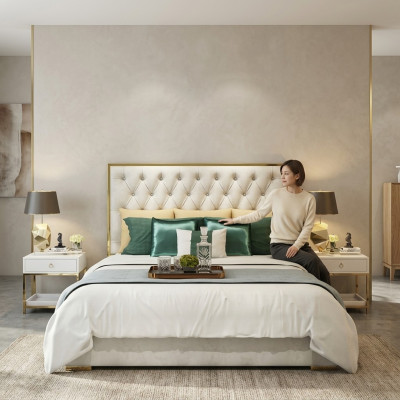 Doppelbett Schlafzimmer Luxus Hotel Ehe Bett 2x Nachttisch 3tlg. Set Betten