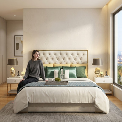 Klassischer Englischer Stil Bett Doppel Textil Chesterfield Betten 180x200cm
