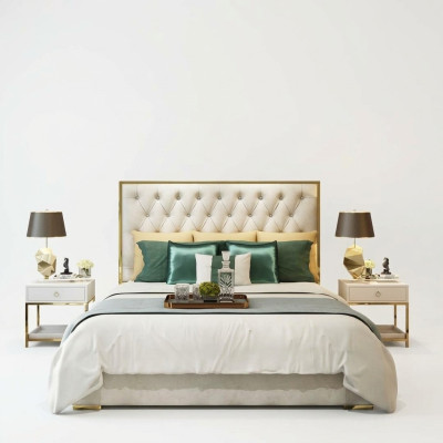 Klassischer Englischer Stil Bett Doppel Textil Chesterfield Betten 180x200cm