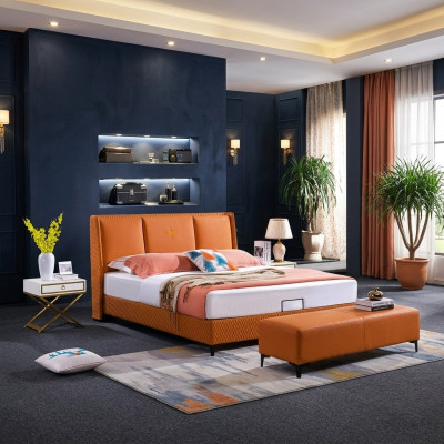 Bett Polster Orange Luxus Doppel Hotel Betten Leder Schlafzimmer 180x200