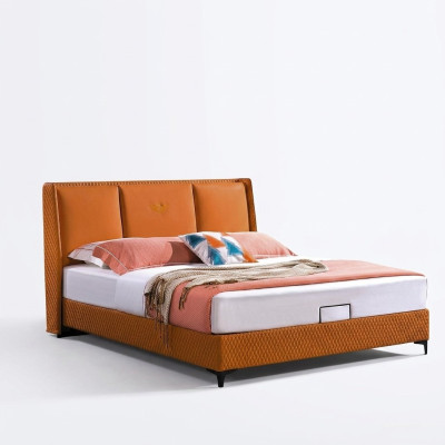 Bett Polster Orange Luxus Doppel Hotel Betten Leder Schlafzimmer 180x200