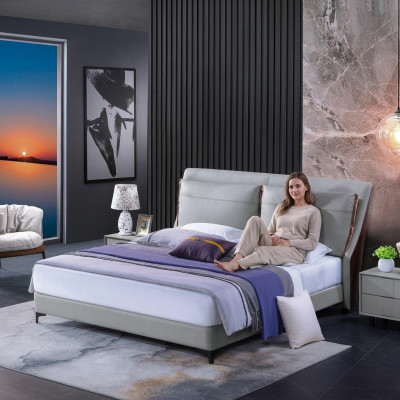 Holzbett Bett Doppelbett Luxus Möbel Schlafzimmer Hotel 180x200cm Betten Leder