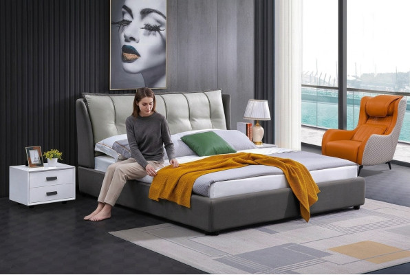 Leder Design Bett Doppel Luxus Ehe Modernes Hotel Gestell Schlaf Betten Zimmer