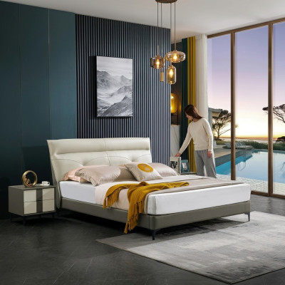 Designer Polster Doppelbett Betten Bett Schlafzimmer Ehebett Lederbett Neu A591