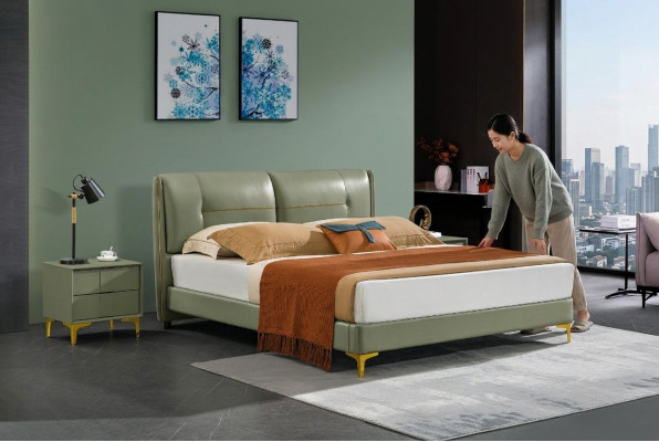 Schlafzimmer Set Bett Nachttisch Design Modern Luxus Betten Leder 3 tlg.