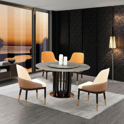 Luxus Design Esszimmer Runder Esstisch 4x Klassische Sessel Lehn