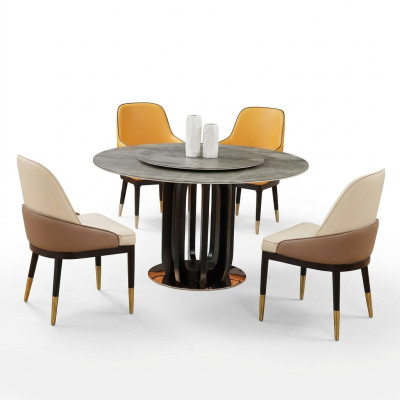 Luxus Design Esszimmer Runder Esstisch 4x Klassische Sessel Lehn