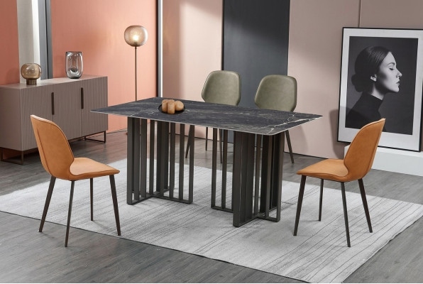 Luxus Esstisch Edelstahl Marmor Imitation Stein Tisch Esszimmer 180x90cm