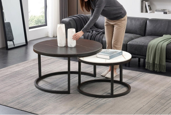 Wohnzimmer Runde Set 2x Couchtisch Kaffeetisch Beistelltisch Designer
