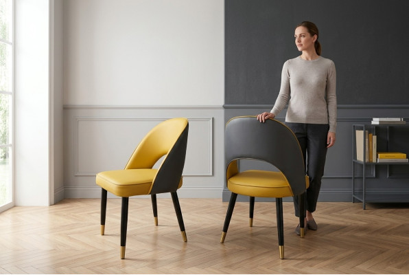 Sessel Stuhl 1x Esszimmer Fernseh Sitz Moderner Polsterstuhl Gelber