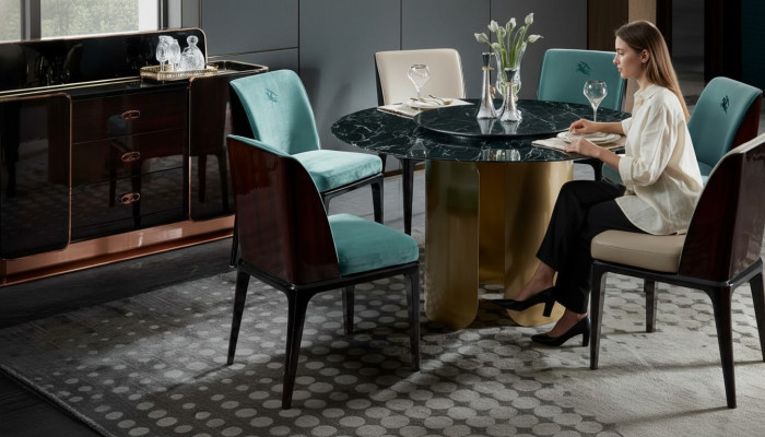 Stuhl Blau Esszimmer Moderne Stühle Design Möbel Luxus Designer Einrichtung Neu