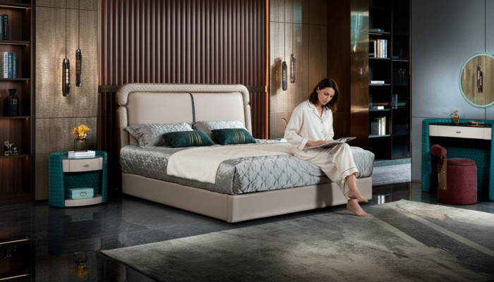 Bett 2x Nachttisch Beige Schlafzimmer Modern Design Möbel Holz Luxus