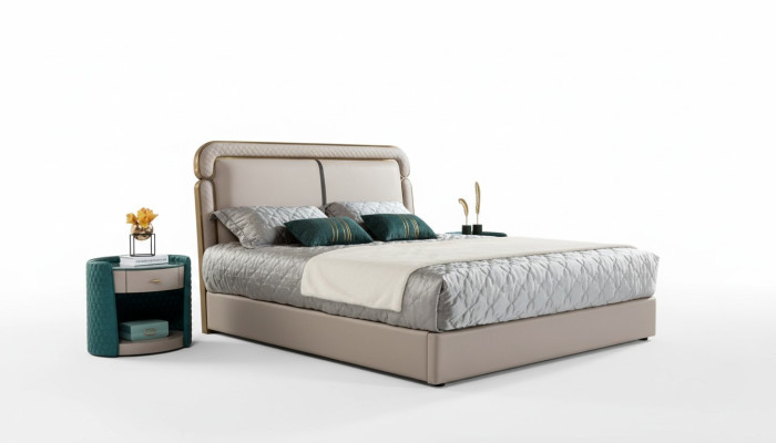 Bett 2x Nachttisch Beige Schlafzimmer Modern Design Möbel Holz Luxus