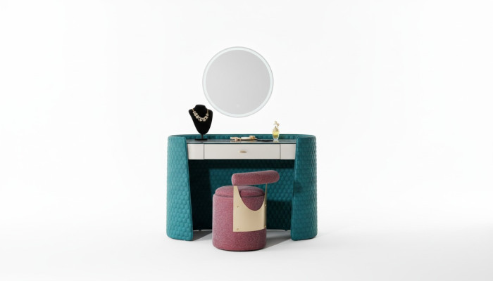 Schminktisch Turkis Holz Leder Schlafzimmer Konsolen Tische Design Schmink Luxus