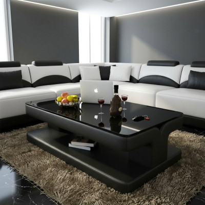 Designer Couchtisch Polster Tisch Leder Glas Moderner Tische Glas