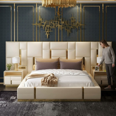 Bett Polster Design Luxus Holz Doppel Hotel Betten Ehe Schlaf Zimmer