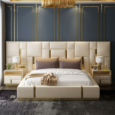 Bett Polster Design Luxus Holz Doppel Hotel Betten Ehe Schlaf Zimmer