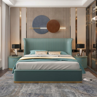 Luxus Schlafzimmer Bett Doppelbett Textil Holz Leder Polster Betten 180x200 Neu