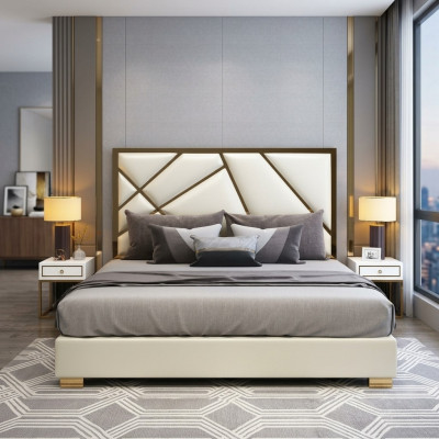 Bett Polster Design Luxus Doppel Hotel Betten Schlaf Zimmer Deko Leder Neu